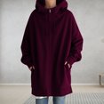 thumbnail image 1 of Meichang Womens Fall Winter Warm Zipper Open Fleece Hoodies Sweatshirt Long Jacket Drawstring Coat Jacket Tops Outwear Plus Size, 1 of 9