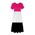 thumbnail image 3 of Tumotour Robe d'Été pour Femmes, Imprimée, Ample, Décontractée, à Manches Courtes, Col Ras du Cou, Ligne A, Évasée, Fluide, à Étages, Chemise, Maxi, Plage, Longue, 2025, Tenues Tendance avec Poches, 3 of 4