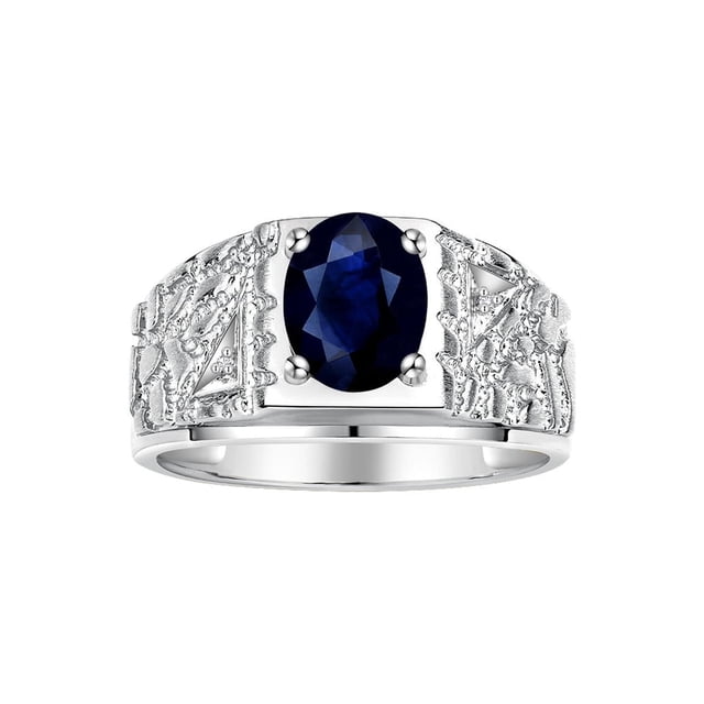 RYLOS Men's Rings Sterling Silver Designer Nugget Ring Oval 9X7MM Gemstone & Diamonds Sapphire September Birthstone Rings For Man Size 12