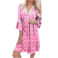 thumbnail image 2 of Pisexur Robe d'Été Décontractée pour Femme Manches 3/4 Tunique de Soirée Évasée Décontractée Col en V Boho Imprimé Cachemire Bordure en Dentelle Robe Midi Col en V Vêtements Boho, 2 of 5
