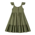 thumbnail image 4 of Robes Bébé Fille Petite Fille Été Sans Manches Robe Décontractée Enfants Tout-Petit Boutonnée Mode Robe Soleil à Volants Robe Fille Vert 1 Ans-2 Ans, 4 of 5