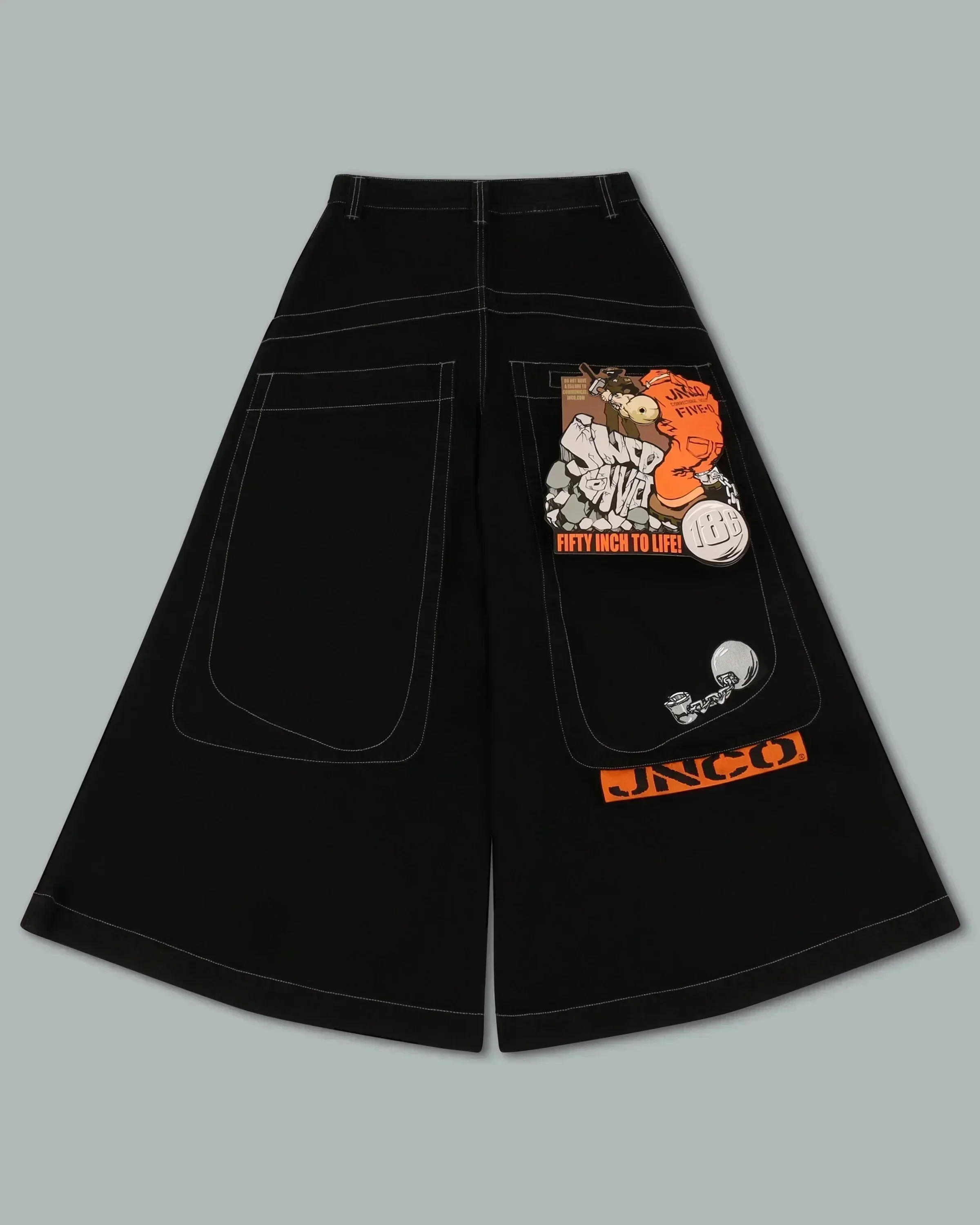Harajuku Y2K JNCO Jeans Gothic Hip Hop Big Pocket Embroidery Baggy Jeans Casual Pants Mens Womens Black Wide Leg Jeans Trousers LT