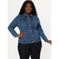 thumbnail image 4 of GRACE & GRANDEUR Women's Plus Jean Jacket Button Closed Cropped Denim Jacket, 4 of 6
