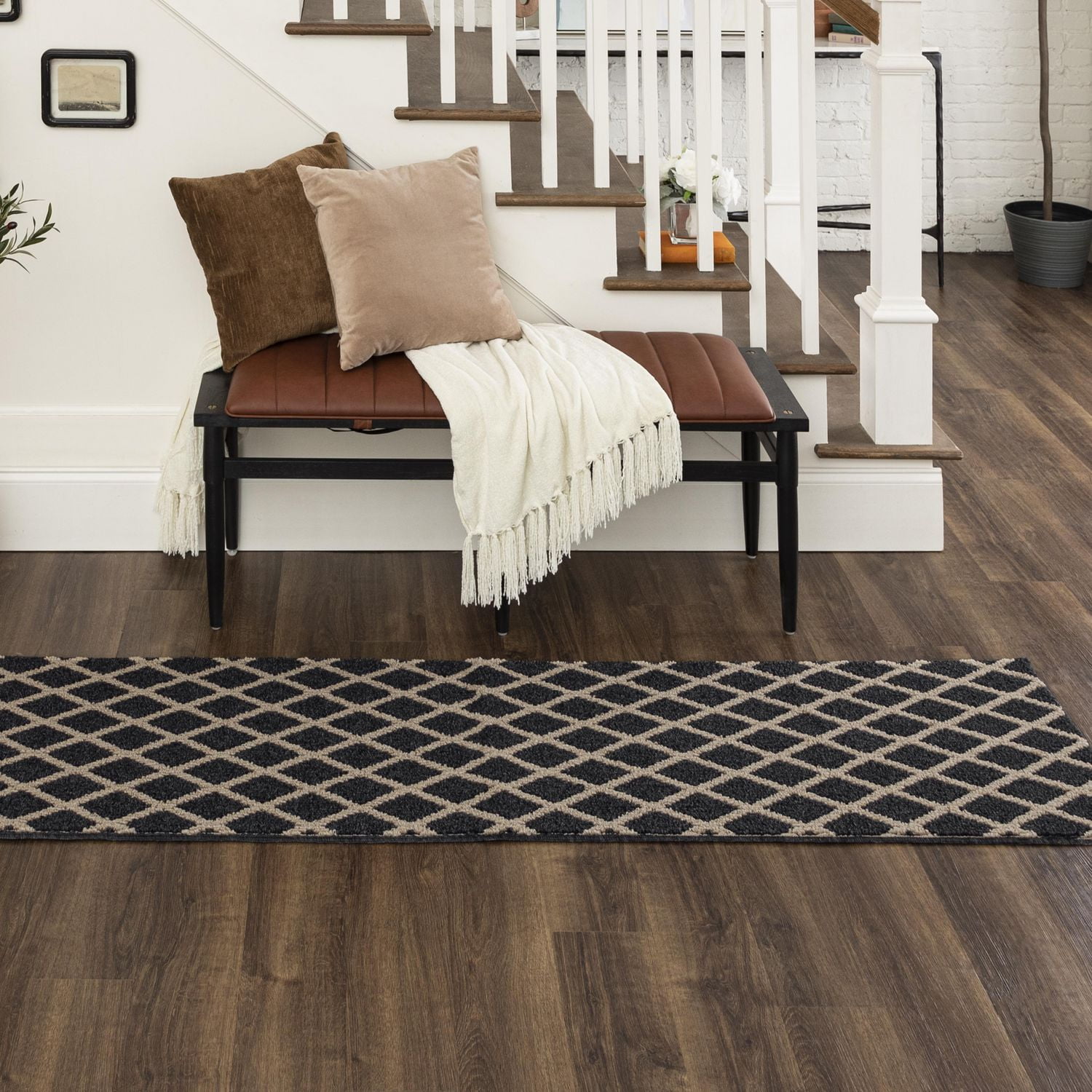 Mohawk Home - Tapis touffeté en polyester à losanges Lewis, noir/havane