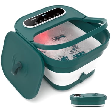 MaxKare Bain de Pieds Pliable avec Chaleur, Bulles et Vibration, Fonction 3 en 1, 6 Rouleaux de Massage, Pédicure pour les Pieds à Domicile, Vert