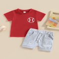 thumbnail image 3 of 2Pcs Infant Baby Boy Summer Clothes Sets Outfits Short Sleeve Baseball Print Tops + Shorts Set, 3 of 9