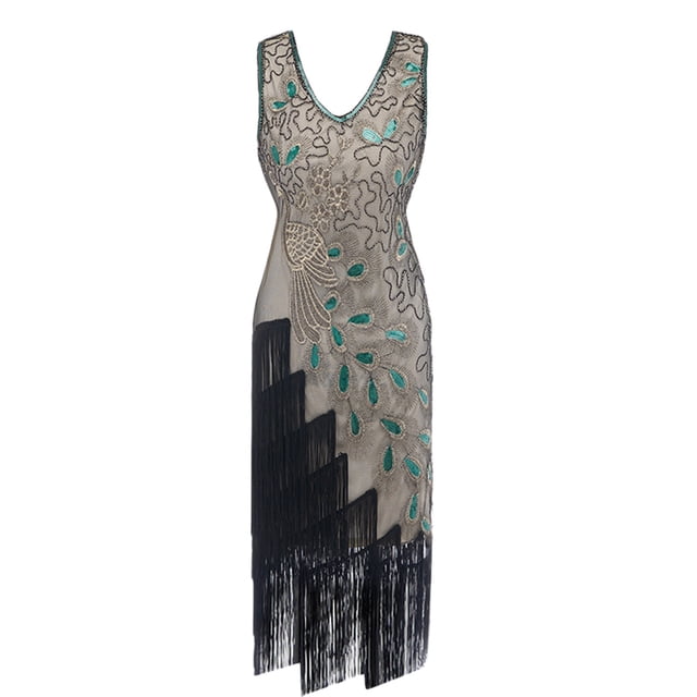 SMihono Robe d'Été pour Femmes Grande Taille Grande Taille Vintage Années 1920 à Franges Superbe Robe de Soirée Cocktail