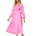 thumbnail image 4 of Robe Mi-Longue Unie pour Femmes avec Manches Bouffantes pour Battre la Robe, 4 of 5