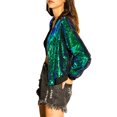 thumbnail image 4 of Unique Bargains Blouson Bomber à Paillettes Scintillantes d'Halloween pour Femme à Manches Longues avec Fermeture Éclair Grand Vert, 4 of 7