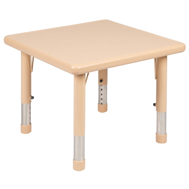 Flash Furniture Table d'Activités Carré de 24 Pouces en Plastique Naturel à Hauteur Réglable