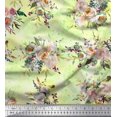 thumbnail image 1 of Soimoi Yellow Japan Crepe Satin Fabric Leaves & Ranunculus Floral Printed Fabric 1 Yard 42 Inch Wide, 1 of 3