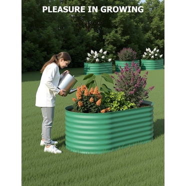 BeesClover Oval Raised Garden Bed - Galvanized Steel Planter with Open-Bottom for Vegetables and Trees
