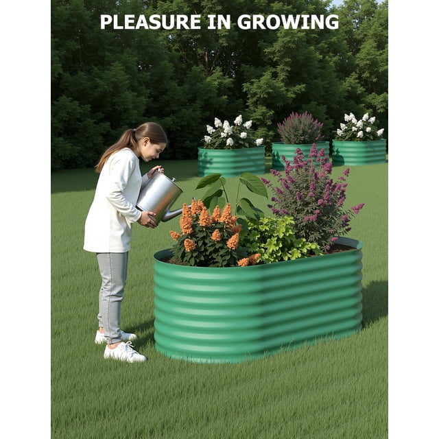 BeesClover Oval Raised Garden Bed - Galvanized Steel Planter with Open-Bottom for Vegetables and Trees