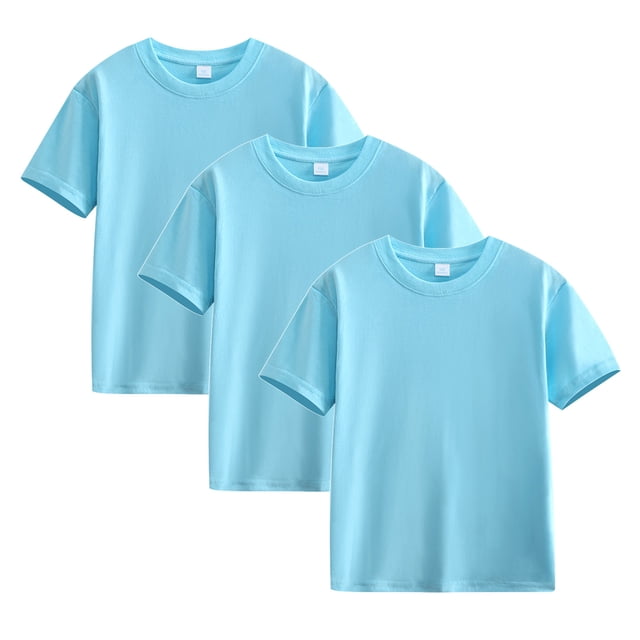 Plebaso Lot de 3 T-Shirts en Coton pour Enfants, Manches Courtes, Col Rond, Chandails Décontractés Unis Basiques, Hauts pour Unisexe