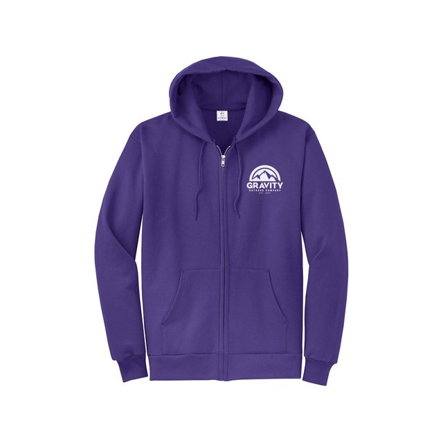 Gravity Outdoor Co. Zip-Up Hoodie - Purple - White Logo - Small