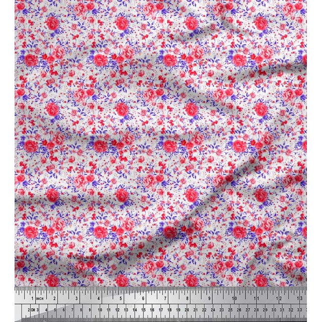 Soimoi Tissu en Rayonne Imprimé Feuilles & Roses Tissu de Couture Yard 56 Pouces de Large