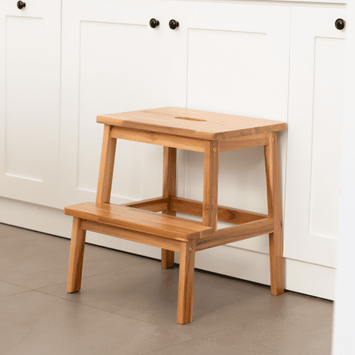 Rectangular step stool - solid acacia wood, two-layer design, saves kitchen/closet space