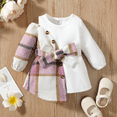 thumbnail image 1 of PatPat Robe à Manches Longues à Carreaux avec Boutons et Ceinture pour Bébé Fille, 1 of 2