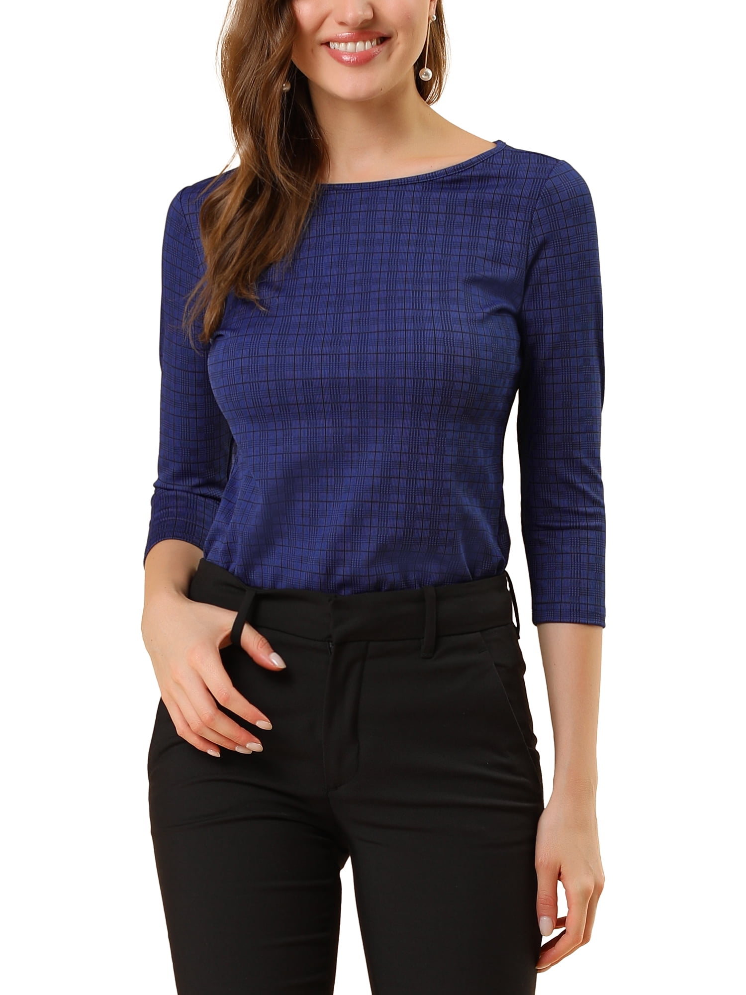 INSPIRE CHIC Women's Work Boat Neck 3/4 Sleeve Stretchy Knit Blouse