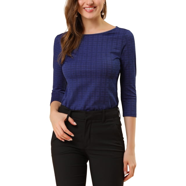 INSPIRE CHIC Women's Work Boat Neck 3/4 Sleeve Stretchy Knit Blouse