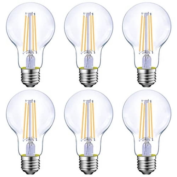 Energetic Ampoules à Filament DEL à Intensité Variable, 8 W, Équivalent 60 Watts, Blanc Chaud 3000 K, Verre Clair Classique, Ampoule DEL A19, Lot de 6