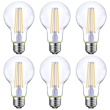 Energetic Ampoules à Filament DEL à Intensité Variable, 8 W, Équivalent 60 Watts, Blanc Chaud 3000 K, Verre Clair Classique, Ampoule DEL A19, Lot de 6
