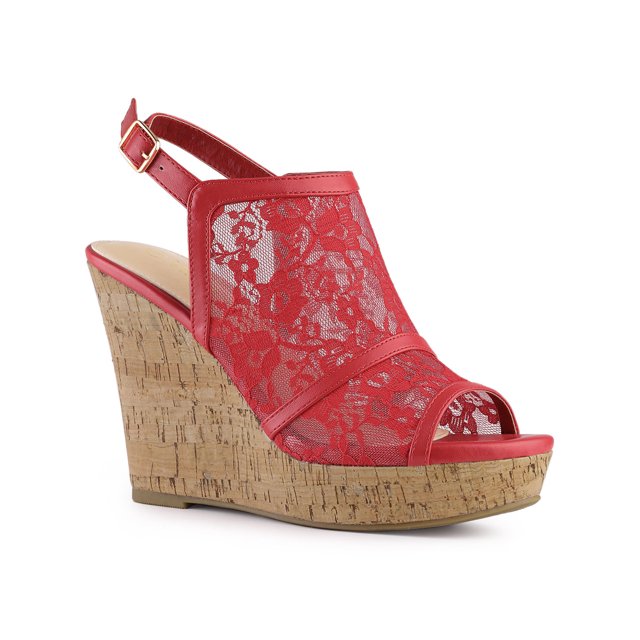 BLISSFUL STEP Sandales à Talon Compensé à Plateforme à Bout Ouvert avec Lacets pour Femmes Rouge 8