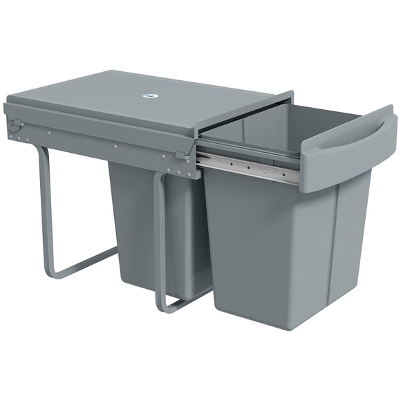 HOMCOM Poubelle Coulissante de 10,6 Gal, Bac à Ordures de Cuisine avec 2 Compartiments