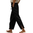 thumbnail image 2 of Women Casual Cotton Linen Drawstring Elastic Waist Long Wide Leg Pants, 2 of 6