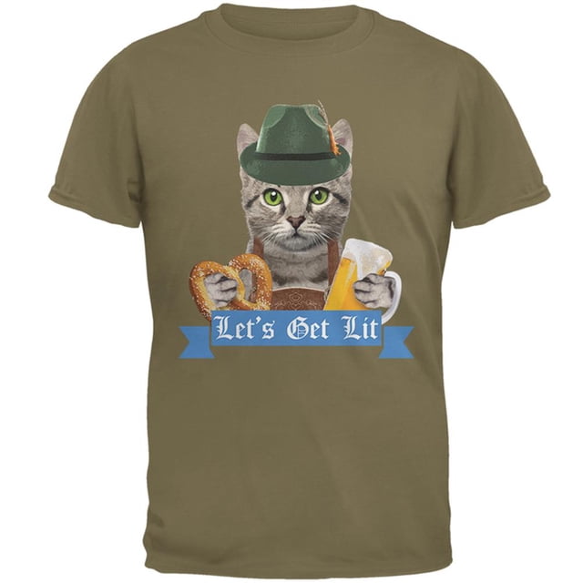 Oktoberfest Funny Cat Let's Get Lit Mens T Shirt