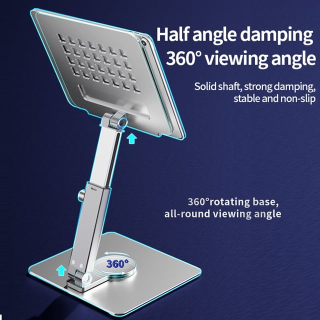 Support pour Tablette Pliant Rotatif à 360 Degrés Multi-angle Réglable Rétractable en Alliage d'Aluminium Support Support Accessoires Cadeaux Argent