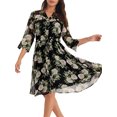 thumbnail image 1 of INSPIRE CHIC Robe en Mousseline Florale pour Femme à Manches Mi-Longues, Taille à Nouer, Boutonnée, Évasée, Noir m, 1 of 5
