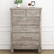 Dresser for Bedroom with 6 Drawers, 45" Tall Grey Chests of Drawers with Storage, Large Drawer Dresser for Closet, Wooden Storage Cabinet for Entryway
