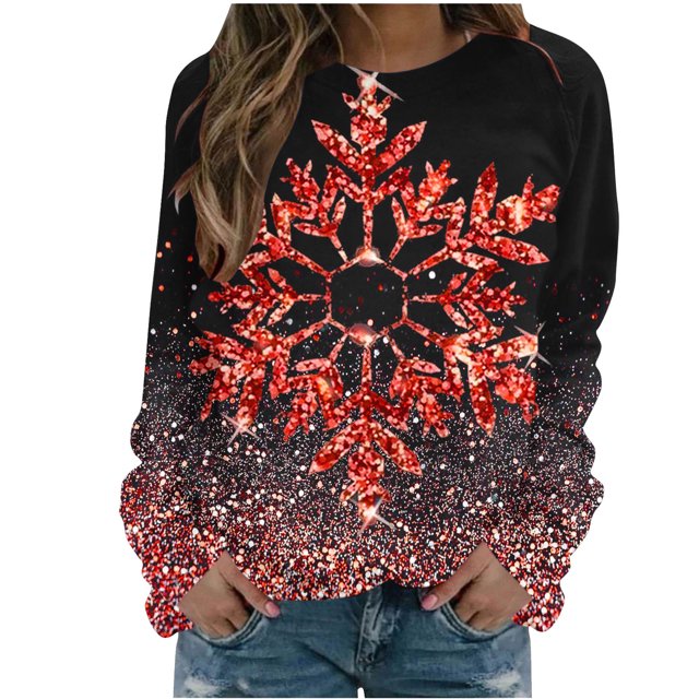 Pisexur Chandail en Molleton de Noël pour Femmes Sans Capuche Imprimé Graphique Vacances Col Rond Chandail en Molleton Ample Surdimensionné Automne Mode Décontracté Chandail-Over Manches Longues pour Femmes