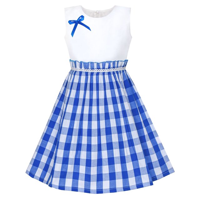 Robe Fille Bleue Tartan à Carreaux Robe d'Été Retour École 4-5 Ans