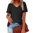 thumbnail image 1 of Pure Color V Neck Top,Pure Color V Neck Vertical Striped Pure Color Top Women T Shirt Quality You Can Trust, 1 of 5