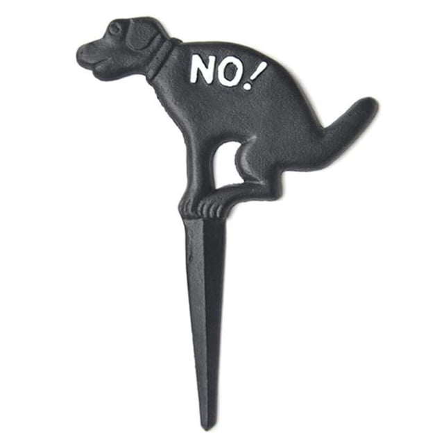 No Pooping Dog Signs For Yard - Keep Off Grass Sign Stop Dogs From Pooping Or Peeing On Your Lawn Yard Sign For Outdoor Lawn And Garden, Keep Your Dog Off Grass Sign a black cast-iron yard sign (about 27x20cm, 410g) with printed no-pooping text and long ground stake shown front-facing on grass; often used to mark garden beds or small no-entry lawn areas.