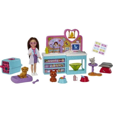 Barbie Coffret Chelsea Vétérinaire (brunette), 4 animaux, 18 acc.