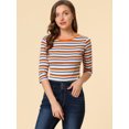 thumbnail image 3 of INSPIRE CHIC Hauts pour Femmes Non Doublés Col Rond Manches au Coude Coupe Ajustée T-Shirt Décontracté m Multicolore Blanc, 3 of 6