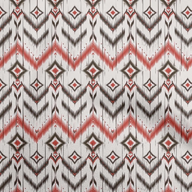 oneOone Polyester Spandex Red Fabric Asian Ikat Fabric For Sewing Printed Craft Fabric By The Yard 56 Inch Wide