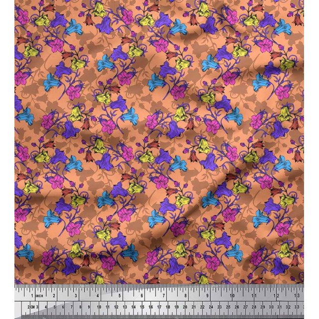 Soimoi Velvet Fabric Leaves & Bell Floral Decor Fabric Printed Yard 58 Inch Wide