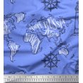 thumbnail image 1 of Soimoi Blue Cotton Duck Fabric Direction Compass & Lighthouse Map Printed Craft Fabric by the Yard 42 Inch Wide, 1 of 1