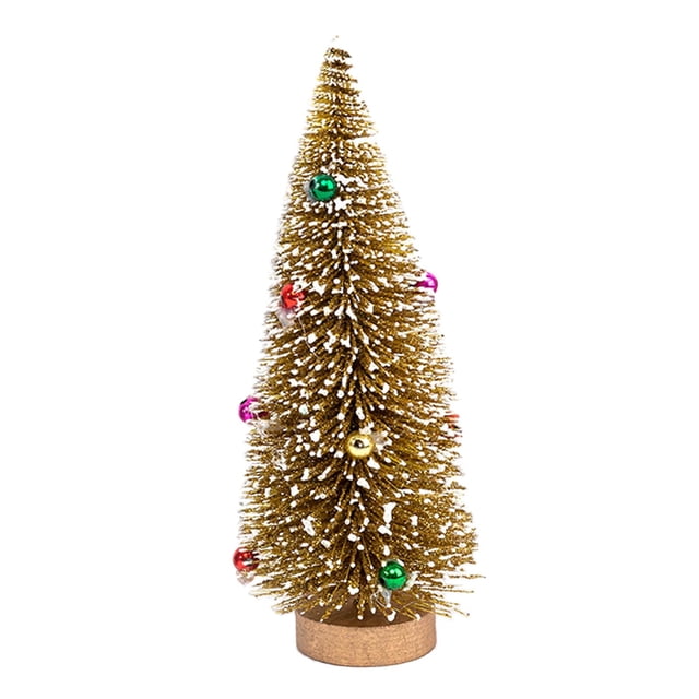 Yinanstore Tabletop Artificial Christmas Tree Christmas Gift Art Crafts Decorative Mini Christmas Tree Desktop Xmas Tree for Shelf Table Bright Gold 20cm