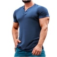 thumbnail image 1 of CHGBMOK Mens T-shirts Solid Color Leisure Button Motion Breathable Short Sleeve Round-Neck Blouses Sizes S-3XL, 1 of 5
