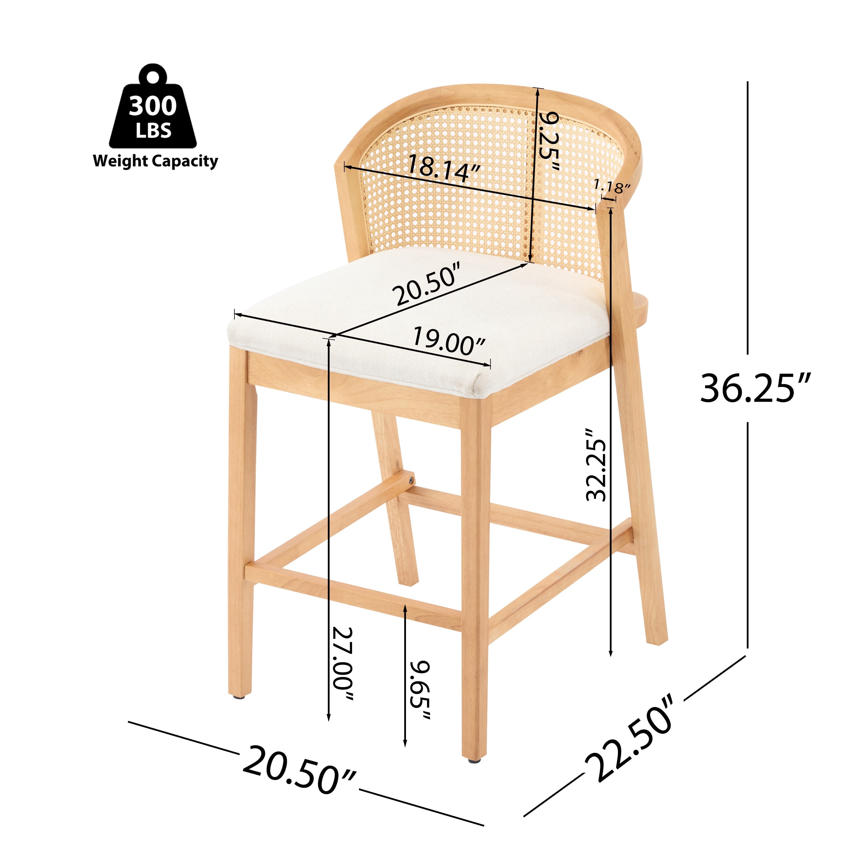 Ensemble de 2 tabourets de bar en bois Tatti de Noble House, revêtement beige, naturel et beige