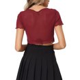 thumbnail image 3 of INSPIRE CHIC Hauts Découpés pour Femmes Col en V en Maille Transparente Scintillante Courts Rouge Foncé TP, 3 of 5