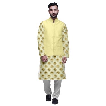 Atasi Ensemble Kurta Pyjama Indien pour Hommes, Veste Imprimée Classique Décontractée