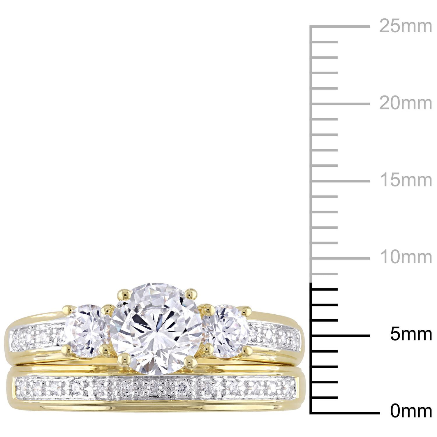 Miabella 2.20 Carat T.G.W Cubic Zirconia Yellow Rhodium-Plated Sterling Silver Three Stone Bridal Set