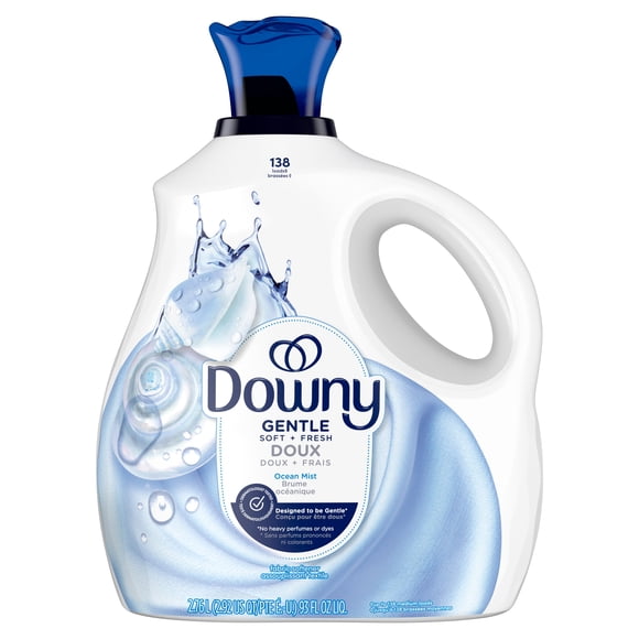 Downy Gentle Soft + Fresh Fabric Softener Liquid, Ocean Mist Scent, 2.76 L, 138 loads, Liquid Fabric Softener Designed to be Gentle on Skin