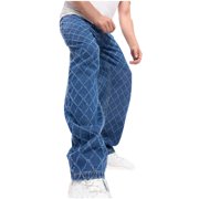 EGNMCR Jeans for Men, Men's Elastic Waist Loose Fit Denim Pants, Mens Pull On Jeans Men's Casual Straight Leg Pocket Zipper And Button Jean Trousers Pants Men Pants